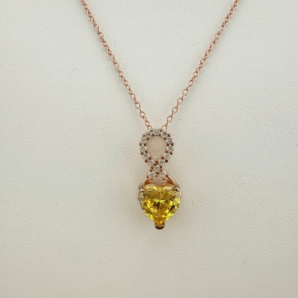 Rose Gold Sterling Silver Heart Pendant Necklace Yellow Crystal Statement Boho - Picture 1 of 6